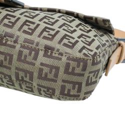 Fendi Beige and brown Zucchino Baguette Shoulder Bag