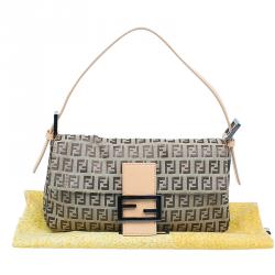 Fendi Beige and brown Zucchino Baguette Shoulder Bag