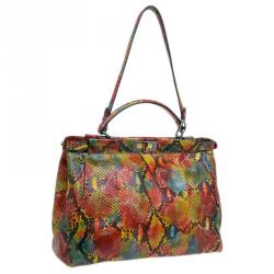 Pre Owned Fendi Multicolor Python Leather Large Peekaboo Tote Bag