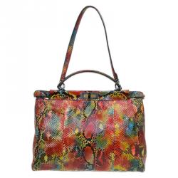 Pre Owned Fendi Multicolor Python Leather Large Peekaboo Tote Bag