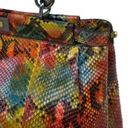 Pre Owned Fendi Multicolor Python Leather Large Peekaboo Tote Bag