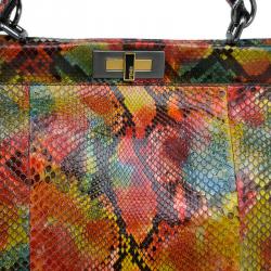 Pre Owned Fendi Multicolor Python Leather Large Peekaboo Tote Bag