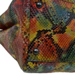 Pre Owned Fendi Multicolor Python Leather Large Peekaboo Tote Bag