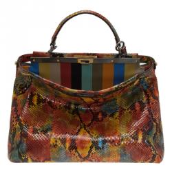 Pre Owned Fendi Multicolor Python Leather Large Peekaboo Tote Bag