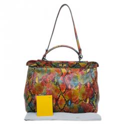 Pre Owned Fendi Multicolor Python Leather Large Peekaboo Tote Bag