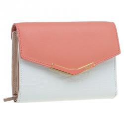 Pre Owned Fendi Peach and White Leather '2Jours' Small Envelope Wallet