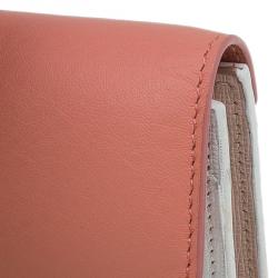 Pre Owned Fendi Peach and White Leather '2Jours' Small Envelope Wallet