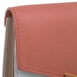 Pre Owned Fendi Peach and White Leather '2Jours' Small Envelope Wallet