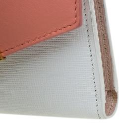 Pre Owned Fendi Peach and White Leather '2Jours' Small Envelope Wallet