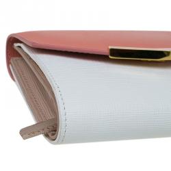 Pre Owned Fendi Peach and White Leather '2Jours' Small Envelope Wallet