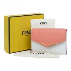 Pre Owned Fendi Peach and White Leather '2Jours' Small Envelope Wallet