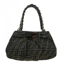 Pre Owned Fendi Brown Zucca Canvas Small Mia Shoulder Bag
