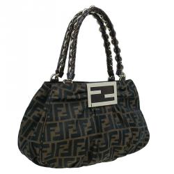Pre Owned Fendi Brown Zucca Canvas Small Mia Shoulder Bag