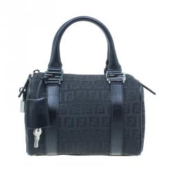 Pre Owned Fendi Black Zucchino Spalmati Mini Boston Satchel