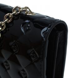 Pre Owned Fendi Black Patent Leather Fendilicious Wallet On Chain