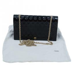 Pre Owned Fendi Black Patent Leather Fendilicious Wallet On Chain