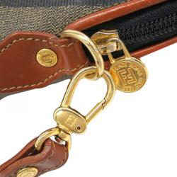 Pre Owned Fendi Tobacco Pequin Stripe Canvas Small Tote with Shoulder Strap