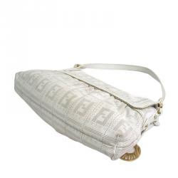 Pre Owned Fendi White Perforated Zucca Print Leather Chef Shoulder Bag