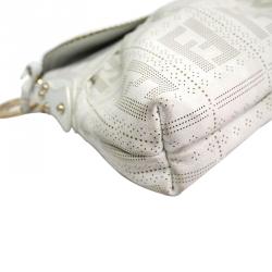 Pre Owned Fendi White Perforated Zucca Print Leather Chef Shoulder Bag