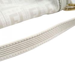 Pre Owned Fendi White Perforated Zucca Print Leather Chef Shoulder Bag