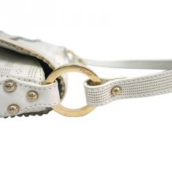 Pre Owned Fendi White Perforated Zucca Print Leather Chef Shoulder Bag