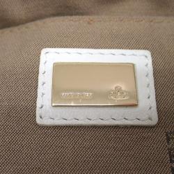 Pre Owned Fendi White Perforated Zucca Print Leather Chef Shoulder Bag