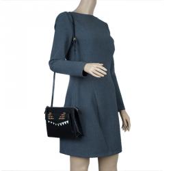 Pre Owned Fendi Black Textured Leather 2Jours Bugs Crossbody Bag