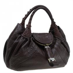 Pre Owned Fendi Brown Textured Leather Large Spy Hobo