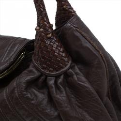 Pre Owned Fendi Brown Textured Leather Large Spy Hobo