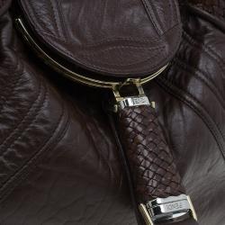 Pre Owned Fendi Brown Textured Leather Large Spy Hobo