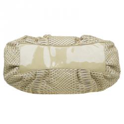 Pre Owned Fendi Cream Woven Patent Leather and Canvas Large Mia Shoulder Bag