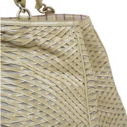Pre Owned Fendi Cream Woven Patent Leather and Canvas Large Mia Shoulder Bag