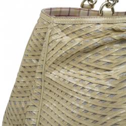Pre Owned Fendi Cream Woven Patent Leather and Canvas Large Mia Shoulder Bag