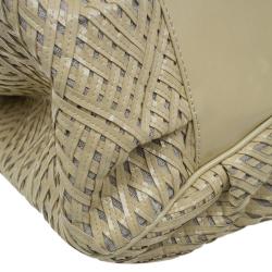 Pre Owned Fendi Cream Woven Patent Leather and Canvas Large Mia Shoulder Bag