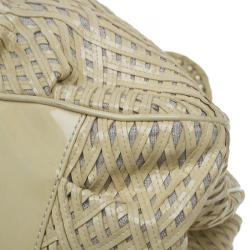 Pre Owned Fendi Cream Woven Patent Leather and Canvas Large Mia Shoulder Bag