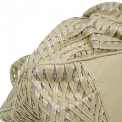 Pre Owned Fendi Cream Woven Patent Leather and Canvas Large Mia Shoulder Bag