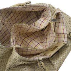 Pre Owned Fendi Cream Woven Patent Leather and Canvas Large Mia Shoulder Bag