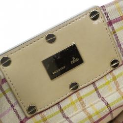 Pre Owned Fendi Cream Woven Patent Leather and Canvas Large Mia Shoulder Bag