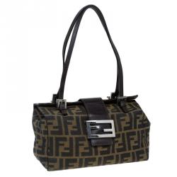 Pre Owned Fendi Tobacco Zucca Canvas Bauletto Bag
