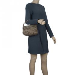 Pre Owned Fendi Beige Zucchino Canvas Small Oyster Hobo
