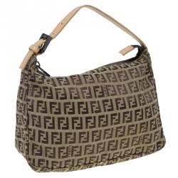Pre Owned Fendi Beige Zucchino Canvas Small Oyster Hobo