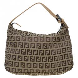 Pre Owned Fendi Beige Zucchino Canvas Small Oyster Hobo