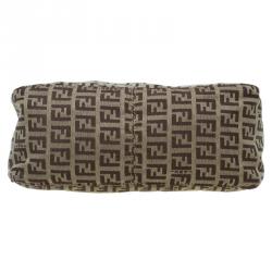 Pre Owned Fendi Beige Zucchino Canvas Small Oyster Hobo