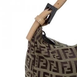 Pre Owned Fendi Beige Zucchino Canvas Small Oyster Hobo