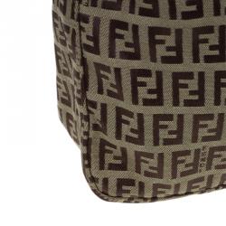 Pre Owned Fendi Beige Zucchino Canvas Small Oyster Hobo