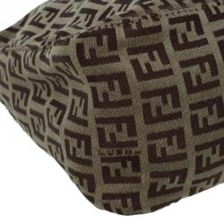 Pre Owned Fendi Beige Zucchino Canvas Small Oyster Hobo