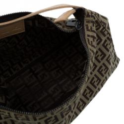 Pre Owned Fendi Beige Zucchino Canvas Small Oyster Hobo