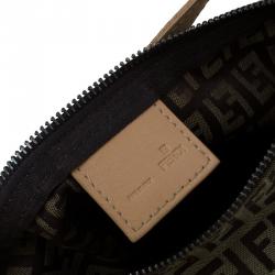 Pre Owned Fendi Beige Zucchino Canvas Small Oyster Hobo