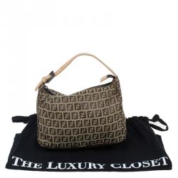 Pre Owned Fendi Beige Zucchino Canvas Small Oyster Hobo