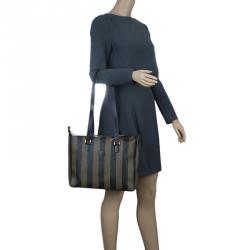 Pre Owned Fendi Tobacco Pequin Striped Coated Canvas Vinatge Tote